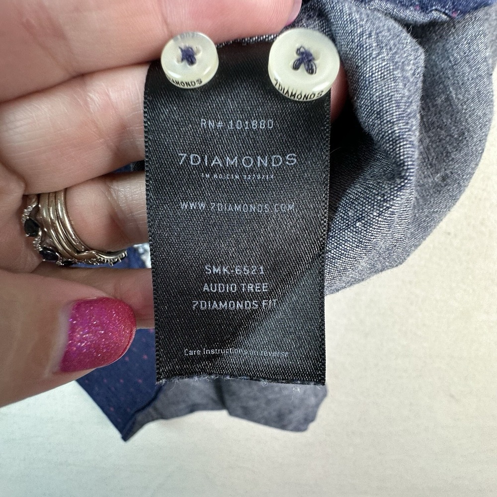 7 Diamonds Audio Tree Shirt Mens XL Blue Dots Stretch Denim Woven Button Up - Picture 13 of 14